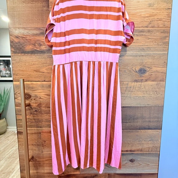 New Denmark ‘Una’ Pink and Brown Striped Midi Dress - Picture 4 of 7